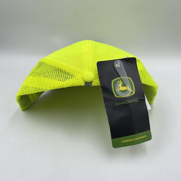 John‎ Deere Hat Cap Snap Back Neon Yellow Mesh Trucker Reflective Mens One Size - Picture 3 of 13